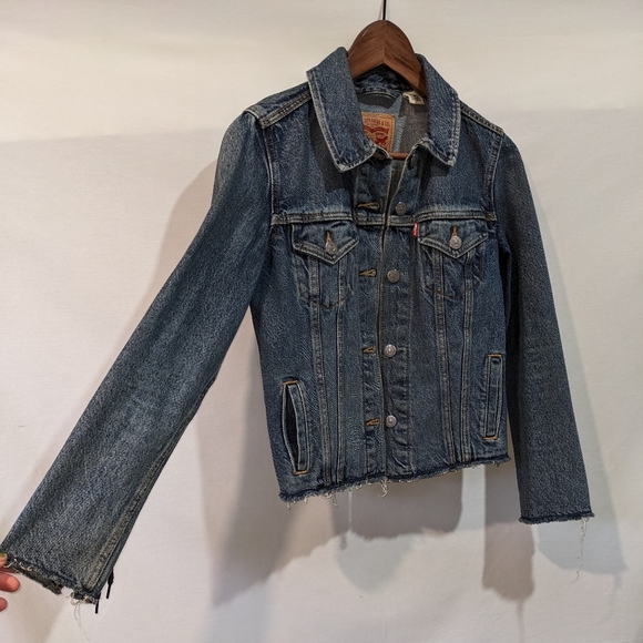 Levi's Cotton Denim Jeans Jacket with Lace Up Tie Details on Cuffs Size XS - Picture 9 of 12